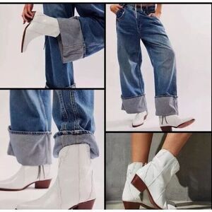 Free People New Frontier Western White Pointed Toe Distressed  Boots 40 US 10